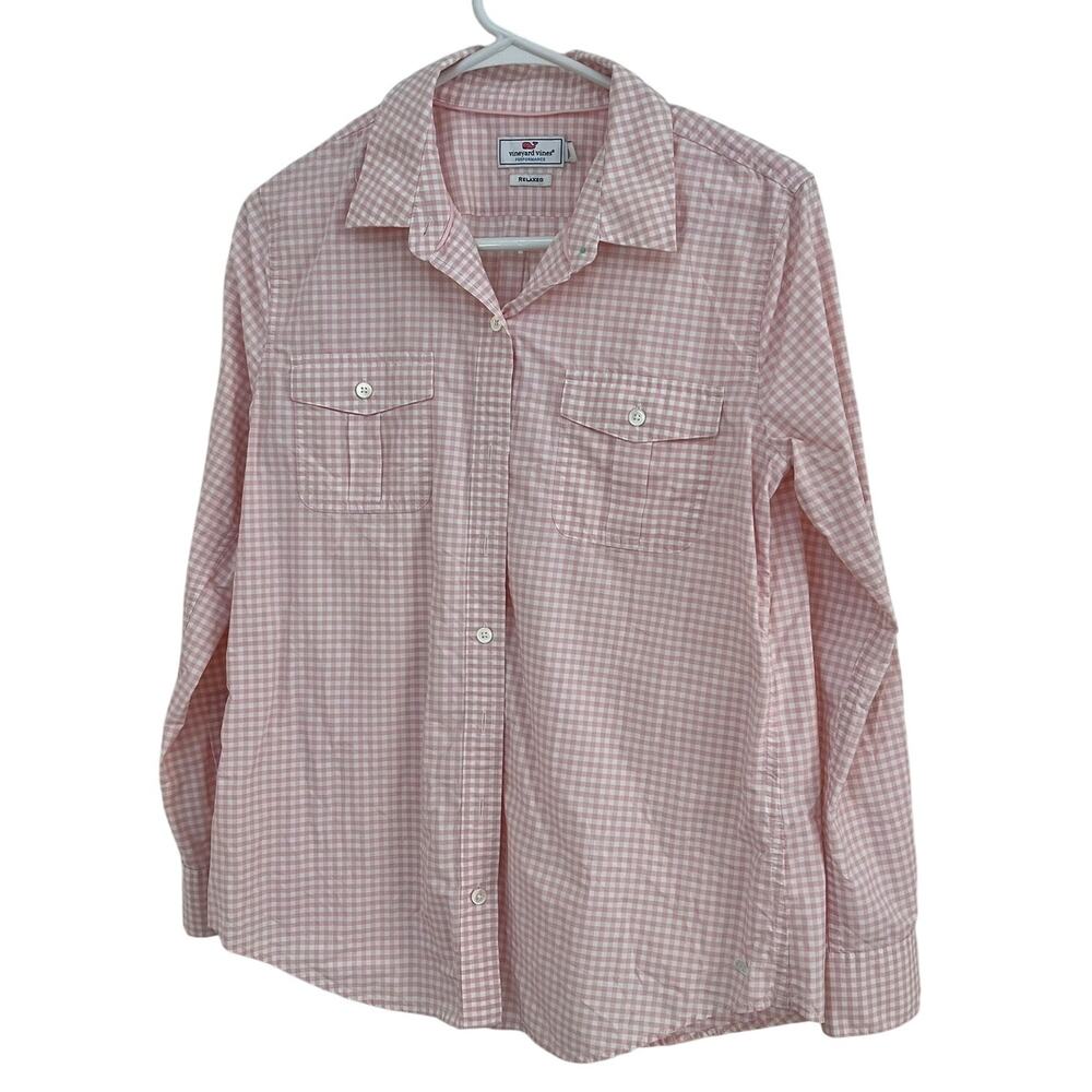 Vineyard Vines Women's Pink & White Plaid Button Up Long Sleeve Shirt‎ Size 6